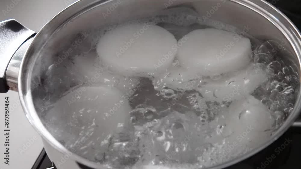 大根を茹でる様子 大根を茹でる様子