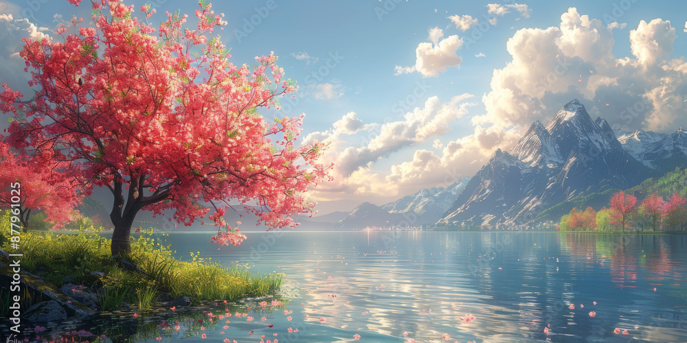 ピンク色のサクラの幻想的な背景 ピンク色のサクラの幻想的な背景