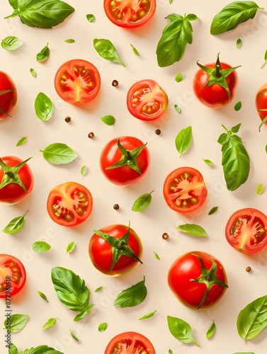 Tomatoes arranged beautifully cream background