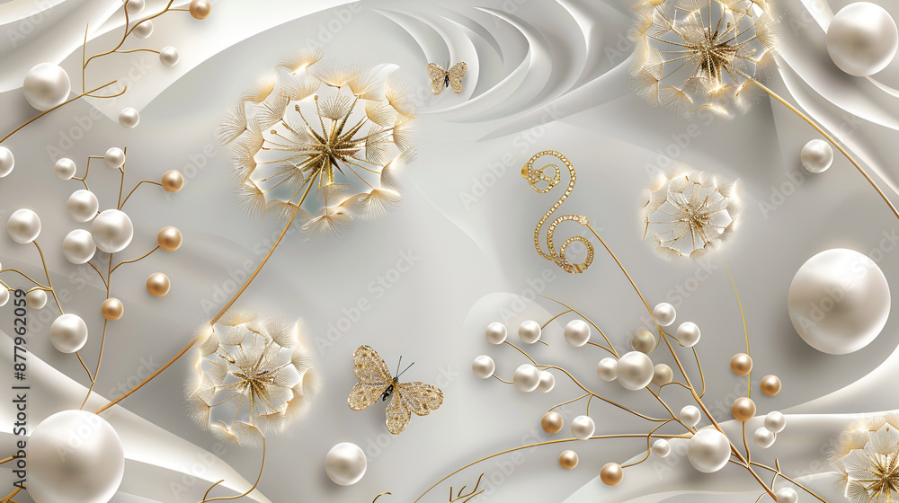 Pearl jewellery and butterflies with abstract background for 3d living room bedroom TV 3D wallpaper home decoration mural wallpaper for walls Pearl jewellery and butterflies with abstract background for 3d living room bedroom TV 3D wallpaper home decoration mural wallpaper for walls