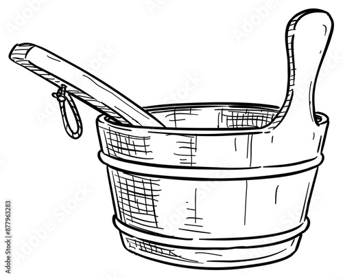 spa wood bucket handdrawn illustration