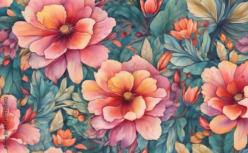 Seamless pattern with watercolor flowers. Hand-drawn illustration.