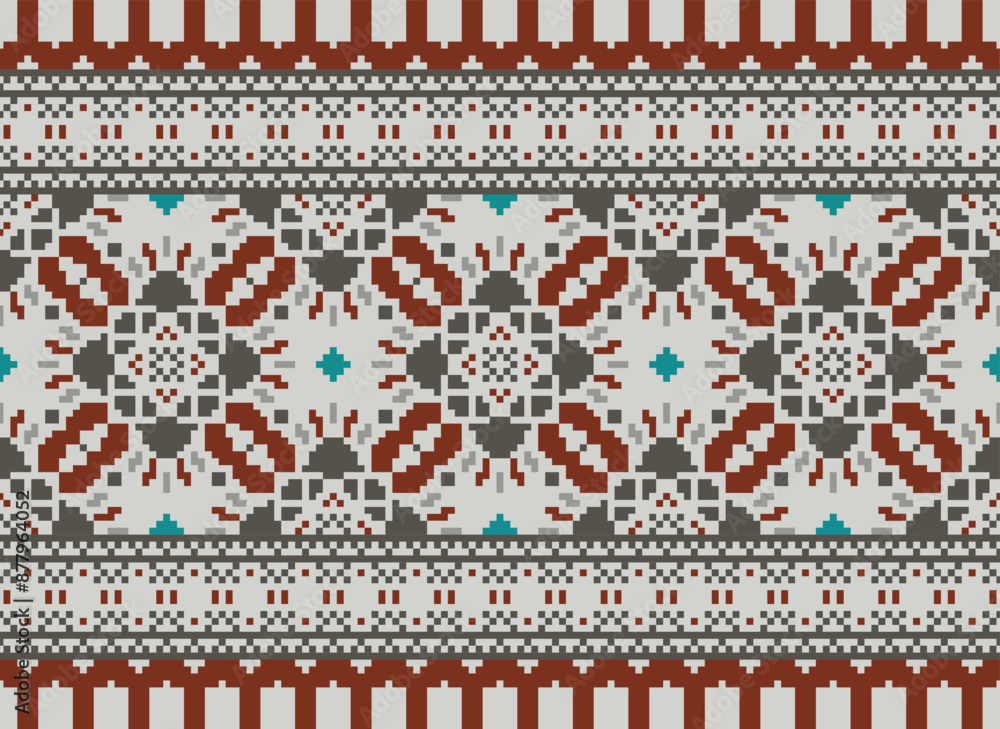 Fototapeta premium Pixel Tribal seamless patterns. Seamless African modern art patterns. Vector Ikat ethnic seamless pattern design. Aztec fabric carpet mandala.