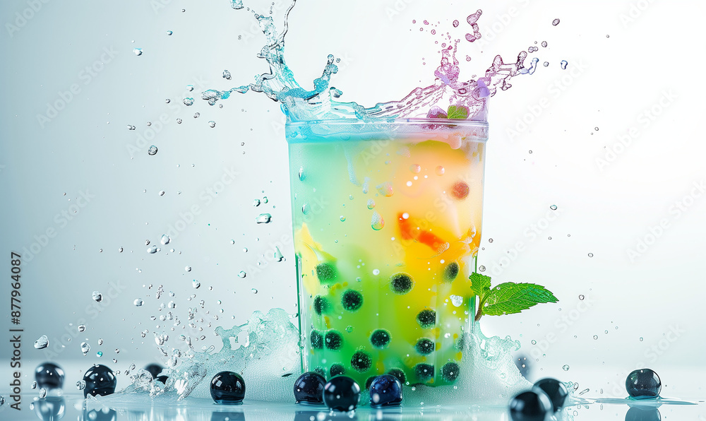 Fruity and Refreshing Colorful Bubble Tea with Delicious Splashes Fruity and Refreshing Colorful Bubble Tea with Delicious Splashes