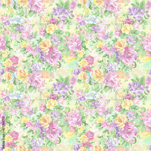 Floral variety color, form nature, seamless fabric pattern.