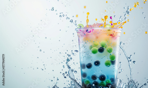 Enjoy Colorful Bubble Tea with Tasty Splashes on White Background