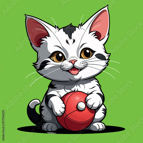 gattino che gioca con una pallina rossa 02