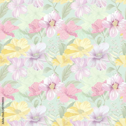 Wallpaper Mural Floral variety color, form nature, seamless fabric pattern. Torontodigital.ca