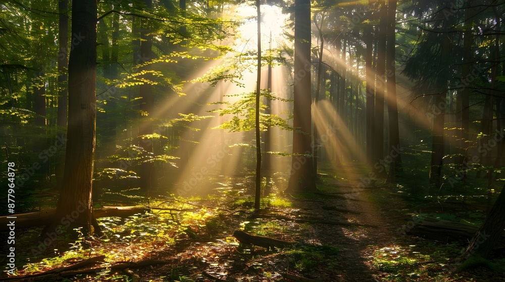 Obraz premium forest in the morning sunrise background,generative ai