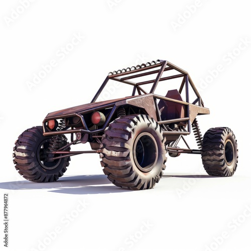 3D Render, Low Poly style of a desert dune buggy with oversized tires, on isolated white background, Generative AI