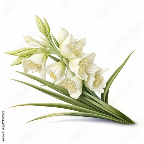 medicinal yucca with flowers realistic in white background , High quality photo photo