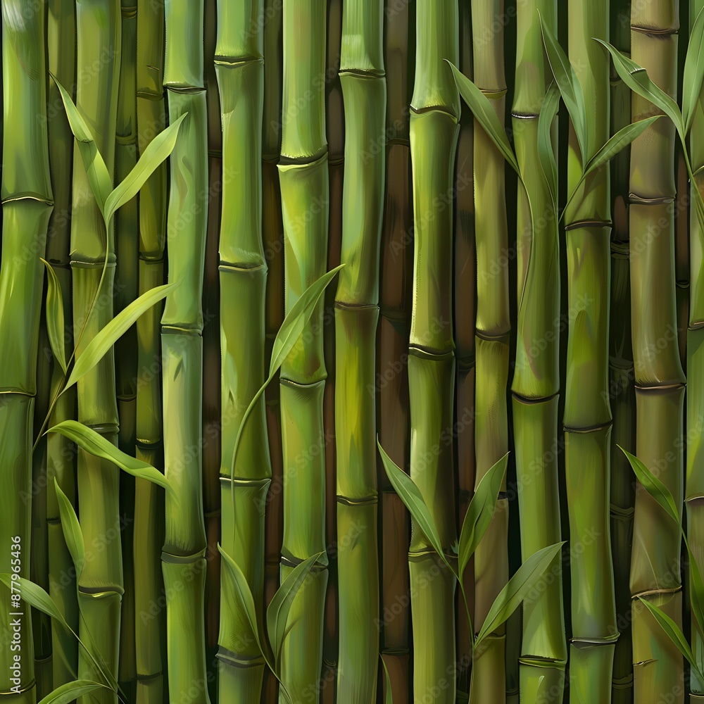 Obraz premium Close-Up of Bamboo Stems, Green Natural Bamboo Texture, Vertical Bamboo Background 