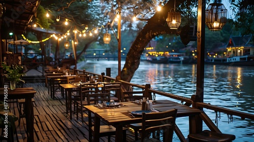 riverside restaurant seats and tables near river