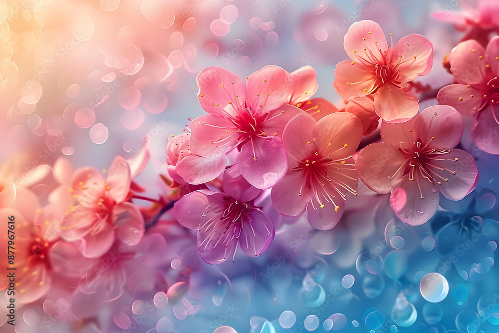 Pink Cherry Blossoms on a Bokeh Background Illustration Pink Cherry Blossoms on a Bokeh Background Illustration
