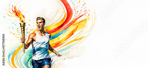 Athlete. Man. Olympic Flame. Olympic Games. Olympics. Illustration. 3