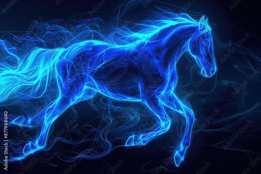 Obraz premium Glowing Blue Horse Illustration