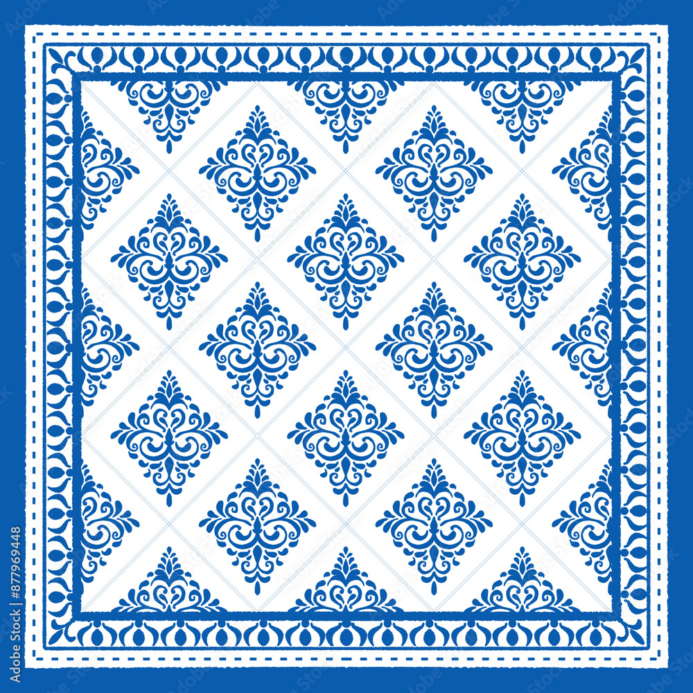 scarf pattern , seamless pattern, tile pattern, blue and white. scarf pattern , seamless pattern, tile pattern, blue and white.