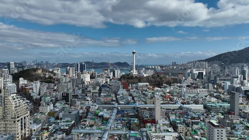 Aerial view of Diamond Tower at Yongdusan Park in Nampo-dong, Busan photo