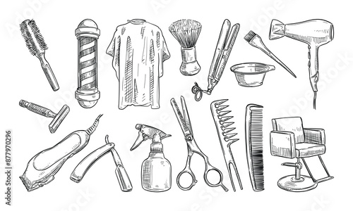 hair salon handdrawn collection