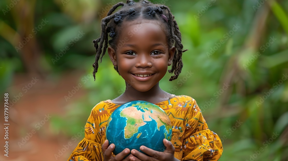 International day of peace concept with African Children holding earth globe. Group of African children holding planet earth over blurry nature background with copy space International day of peace concept with African Children holding earth globe. Group of African children holding planet earth over blurry nature background with copy space