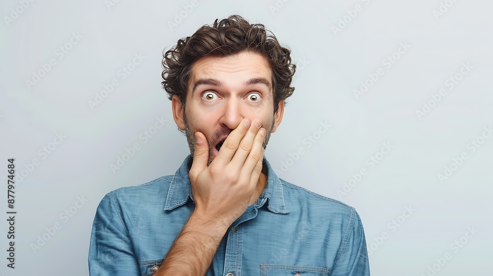 Silence Speak Volumes - Man Concealing Mouth with Hand in Thoughtful Gesture on White Background Silence Speak Volumes - Man Concealing Mouth with Hand in Thoughtful Gesture on White Background