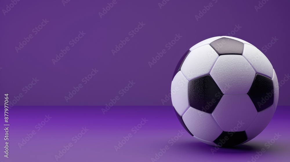 Fototapeta premium Soccer ball on violet background with textured surface and space for text