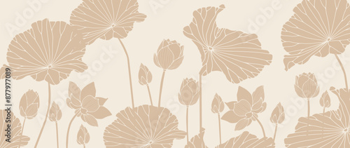 Luxury background design with golden lotus. Lotus flower line design for wallpaper, nature wall art, banner, print, invitation and packaging design. vector illustration.