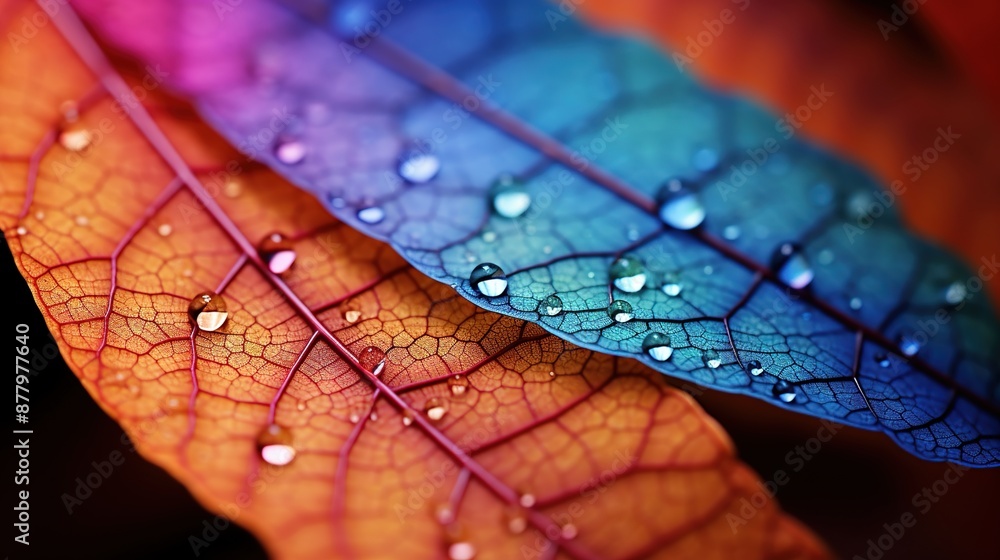 Fototapeta premium Dew Drops on Colorful Autumn Leaves