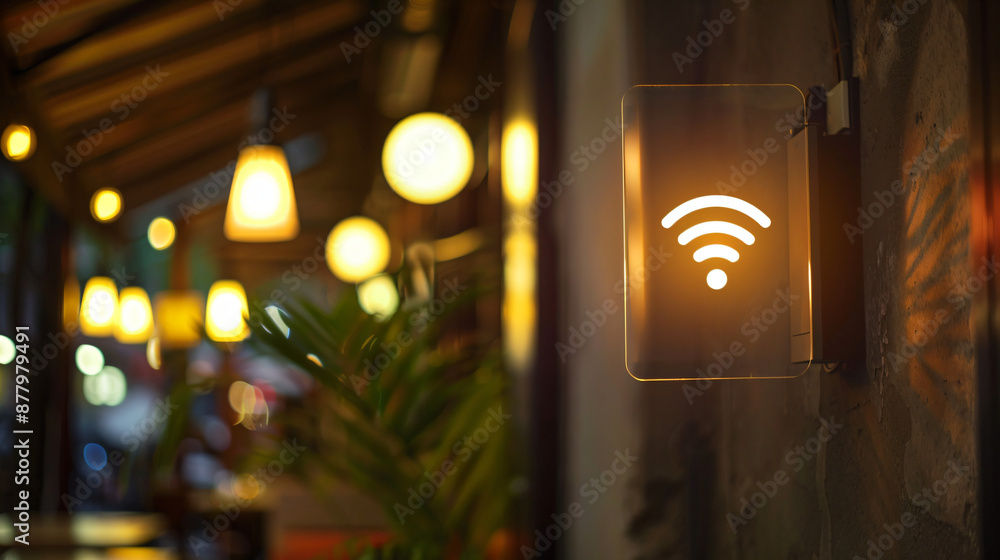 Wi-Fi Symbol on a Wall at Night. Wi-Fi Symbol on a Wall at Night.