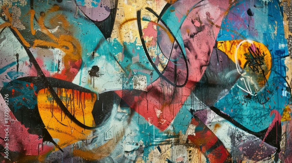 Fototapeta premium A vibrant wall covered in abstract graffiti