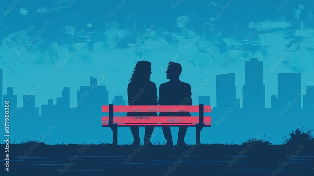 A silhouette couple sitting on a park bench A silhouette couple sitting on a park bench