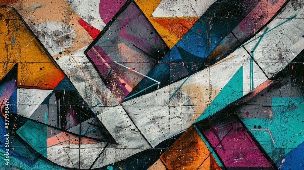 Naklejka premium Abstract graffiti art with geometric shapes and vibrant colors