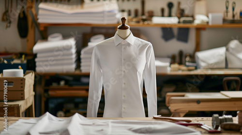 White Dress Shirt on a Tailor's Mannequin. photo