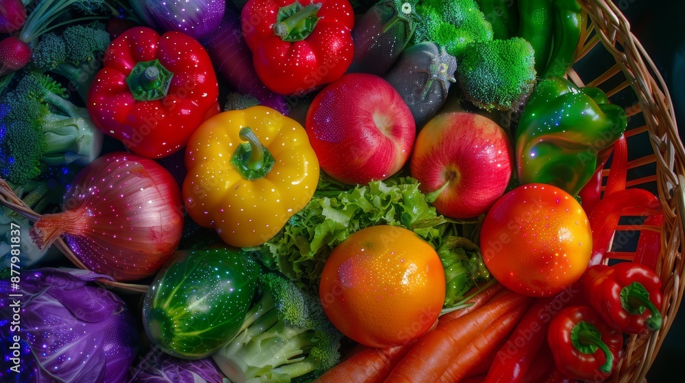 Vivid Holographic Vegetables in Basket - Macro Photography of Vibrant and Detailed Produce Vivid Holographic Vegetables in Basket - Macro Photography of Vibrant and Detailed Produce