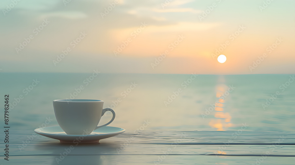 cup of coffee on the beach. Generative AI cup of coffee on the beach. Generative AI
