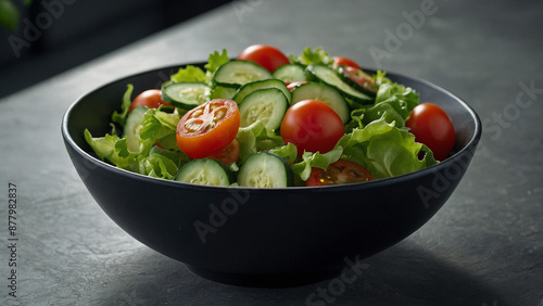 fresh vegetables in a bowl,Fresh salad on a plate on wooden background. Fresh green salad with leaves and vegetables.