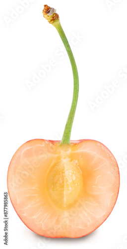 Red Cherry fruit on white background, Japanese Red highest variety of cherries isolate on white with clipping path. photo