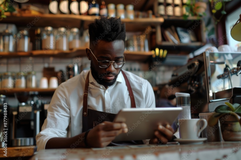 A person working on a tablet device in a quiet setting A person working on a tablet device in a quiet setting