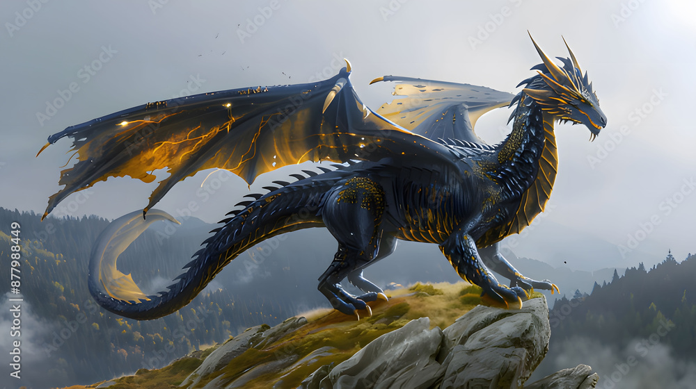 Naklejka premium dragon on the hill. Generative AI