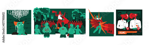 Manipulation of People with Authority Having Influence and Control Over Crowd Vector Set