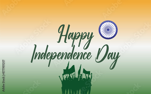 Creative Hand Lettering Text "Happy Independence Day" or Calligraphy on Beautiful Tri Color National Flag Abstract Background.