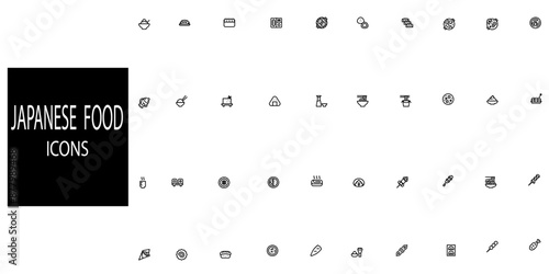 Jpanese food simple concept 40 icons set.Vector illustration. photo