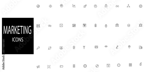 Marketing simple concept 40 icons set. Contains such advertising,research,social media,strategy,statistic,email marketing,mobile marketing .Vector illustration.