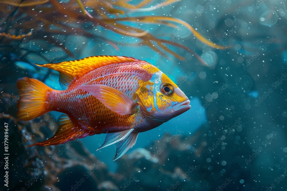 Colorful fish swimming in a clear blue aquarium Colorful fish swimming in a clear blue aquarium