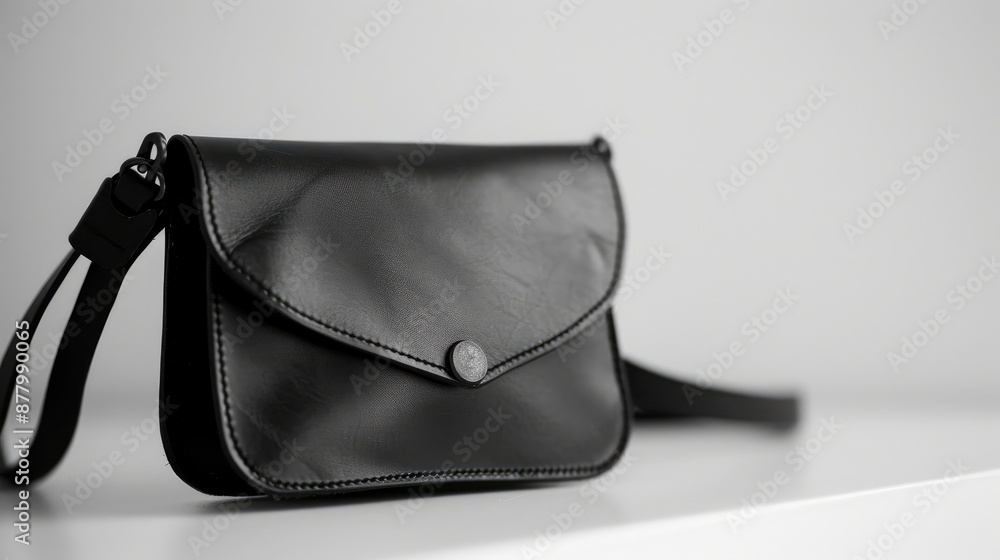 Stylish black purse on white backdrop Stylish black purse on white backdrop