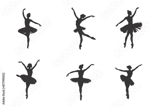 Ballerina performing modern in silhouette on white background.