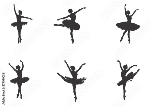 Ballerina performing modern in silhouette on white background.