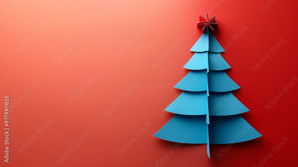 Obraz premium Paper Christmas Tree on Red Background