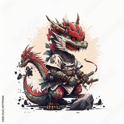 cute mascot for red black dragon ,generated with AI.. High quality photo