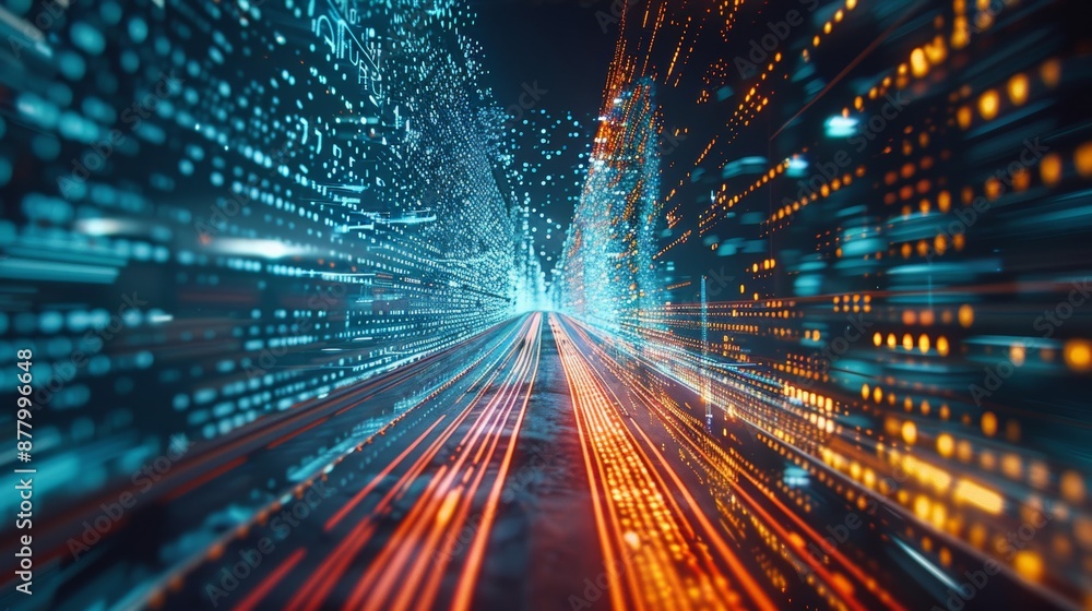 capturing digital data flow on a road, illustrating modern technology and connectivity capturing digital data flow on a road, illustrating modern technology and connectivity